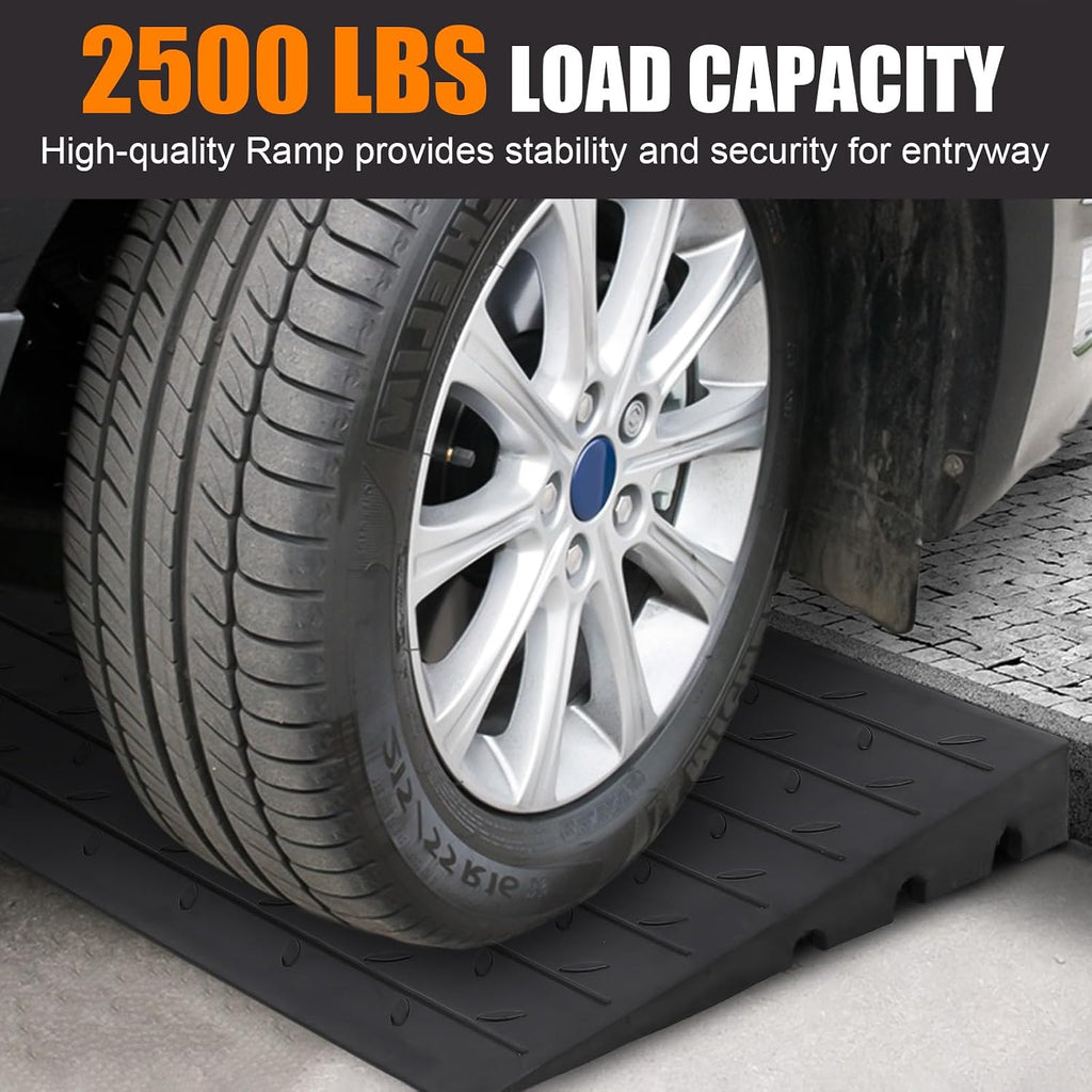 Towallmark Rubber Threshold Ramp, 2.5'' Rise Wheelchair Ramp, 2500LBS Capacity Curb Ramp Driveway Handicap Ramps for Home Entry Steps Wheelchairs Driveway Mobility Scooters with 3 Channels Cord Cover