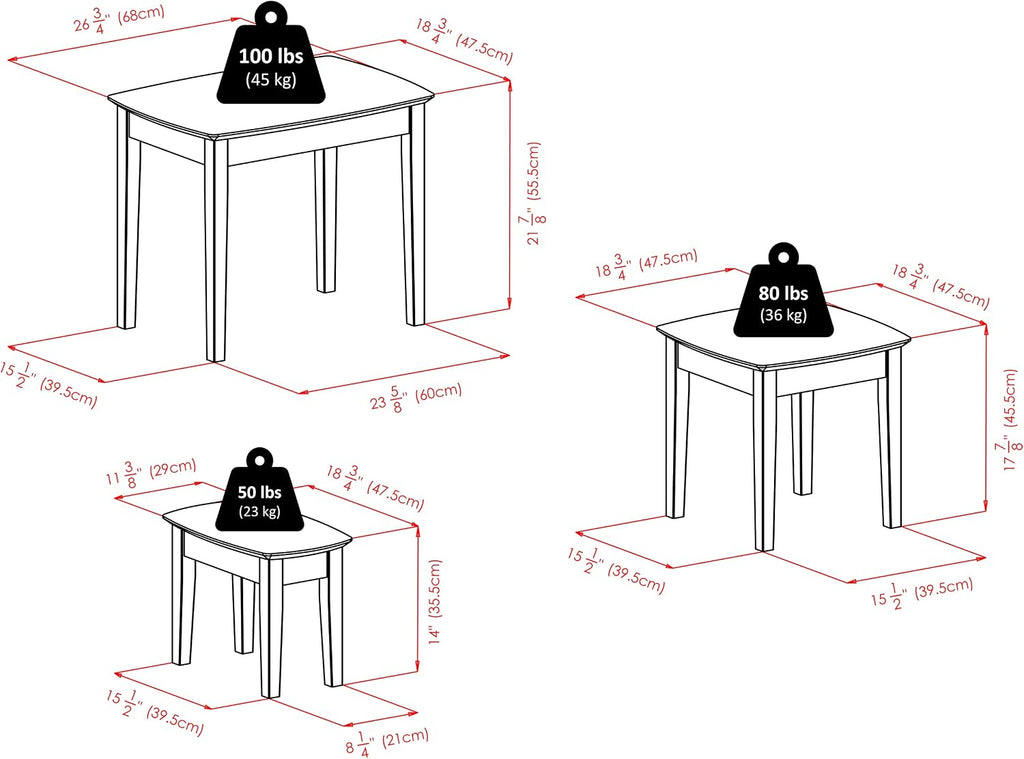 Winsome Bradley Nesting Tables, for Living Room, Walnut, Set of 3