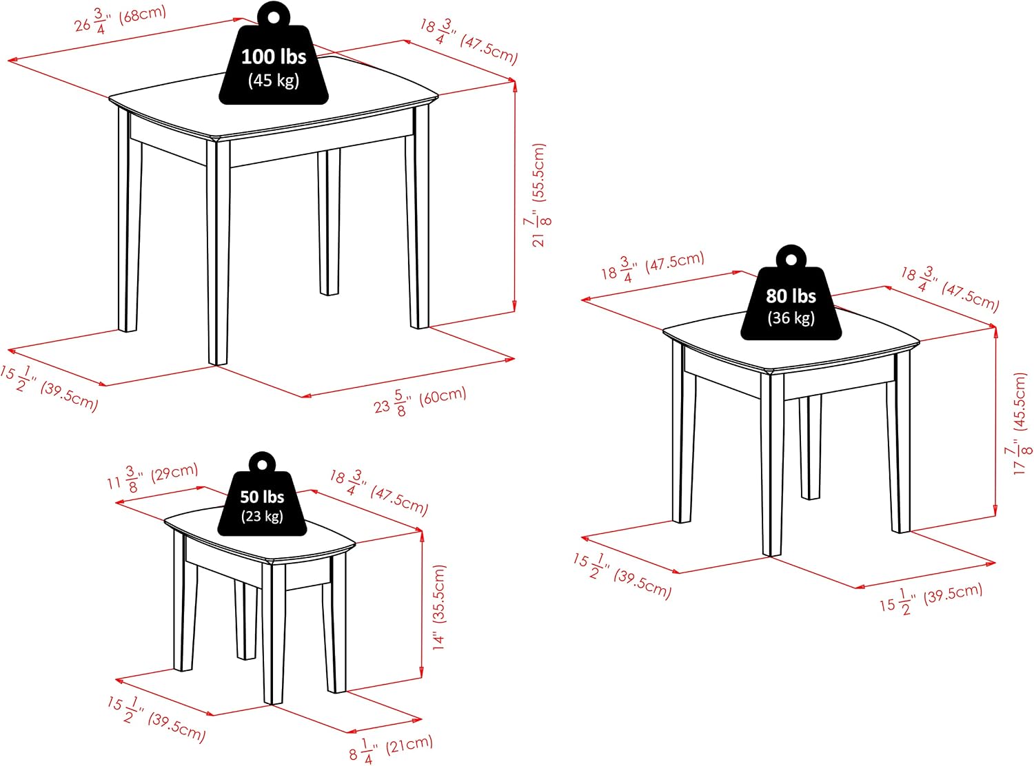 Winsome Bradley Nesting Tables, for Living Room, Walnut, Set of 3