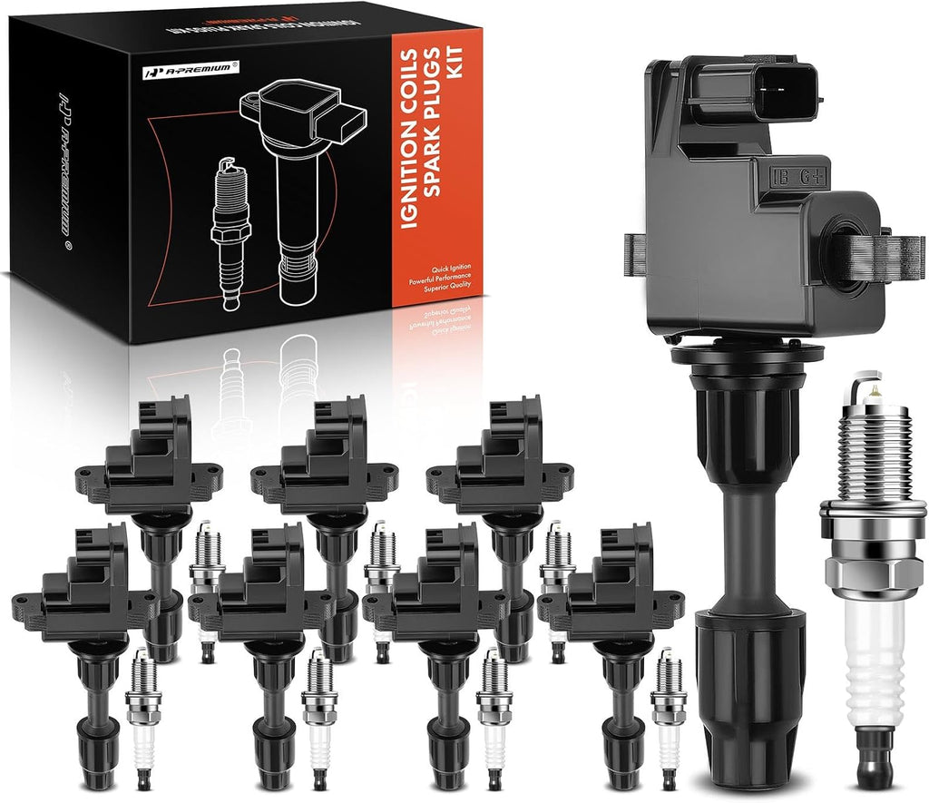 A-Premium Set of 8 Ignition Coil Pack and Iridium Spark Plugs Compatible with Infiniti Q45 1997 1998 1999 2000 2001 V8 4.1L