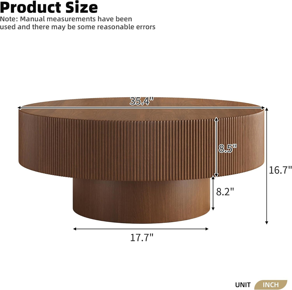 Merax Modern 35.4 Inch Round Large Coffee Table with Sturdy Base, Wood Center Table with 6.8' Thick Tabletop for Living Room Reception Room, Easy Assemble, Walnut