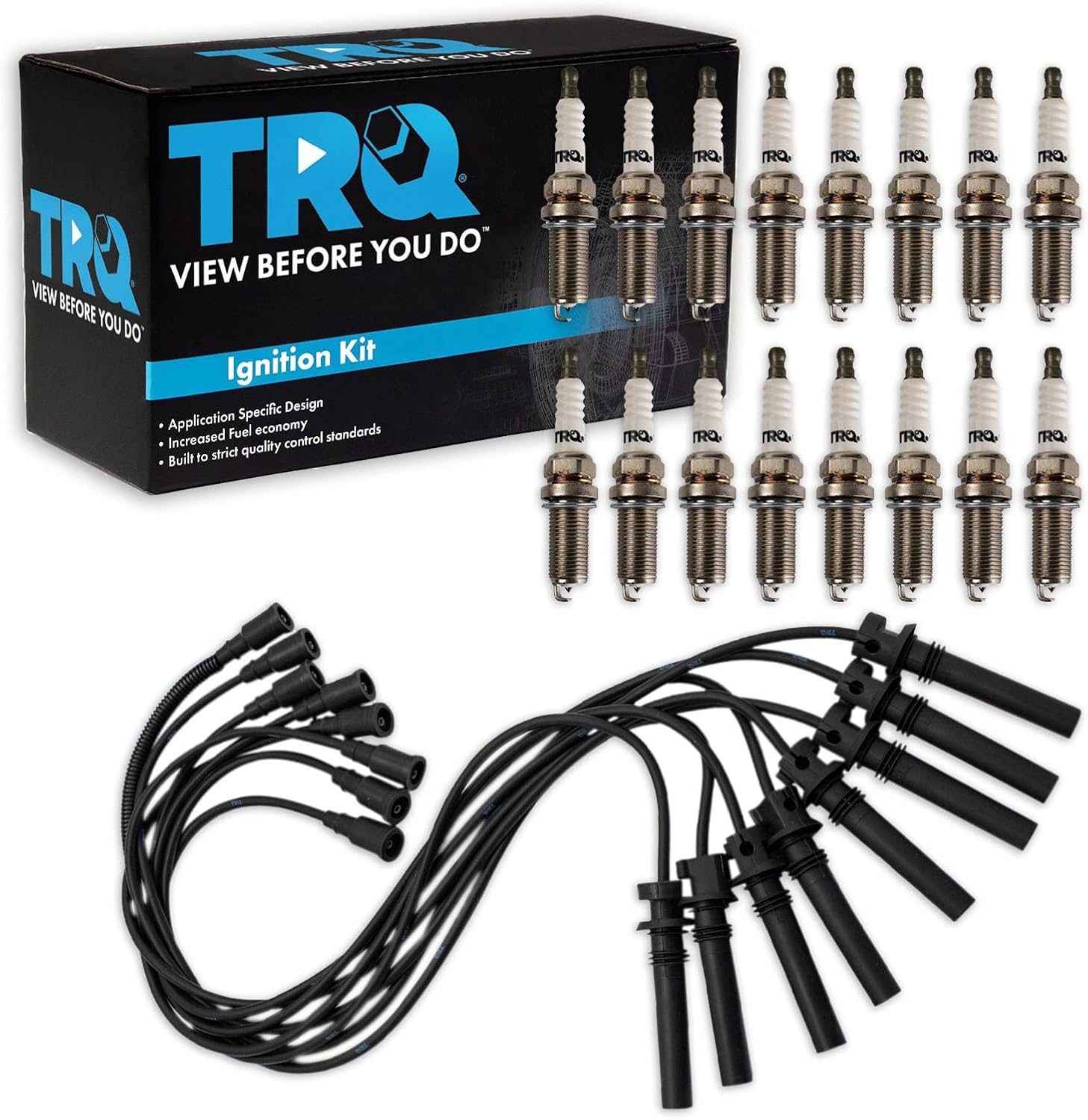 TRQ Spark Plug Kit 17 Piece Iridium Spark Plugs Compatible with 2003-2005 Dodge Ram 1500, 2500, 3500 2004-2005 Durango