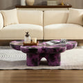 Large 47-inch Modern Glass Top Coffee Table, Mid-Century Style Compact Accent Table for Living Room, Office, Bedroom or Reception Area (Purple + Black)
