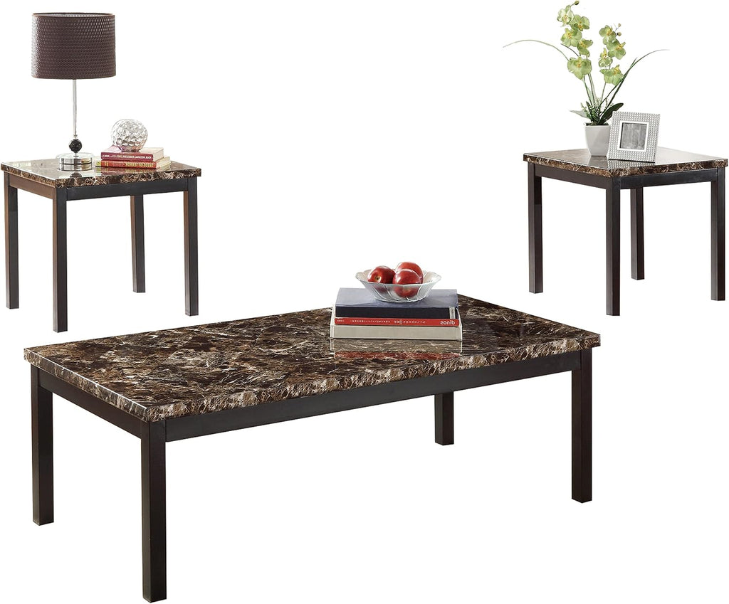 Lexicon Malaya 3-Piece Set Faux Marble Occasional Table, Brown