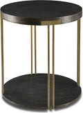 Biaco Modern Industial Round Side Table, Circle Coffee End Table Bedside Nightstand for Living Room & Small Space Decor, Birch Veneer Textured & Gold Metal Legs, Black Gold