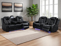 Black Leather Power Recliner Sofa Set, 2 Piece Reclining Sofa and Loveseat Set, Luxury Reclining Loveseat Couch Recliner Sets with Coffee Table, Living Room Furniture for House/Home Theater