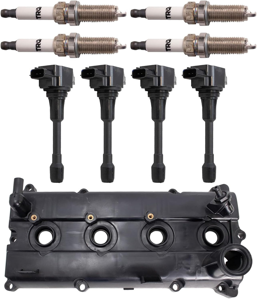 TRQ Ignition Coil and Spark Plug Kit 9 Piece Iridium Spark Plugs Valve Cover Compatible with 2005-2019 Nissan Frontier