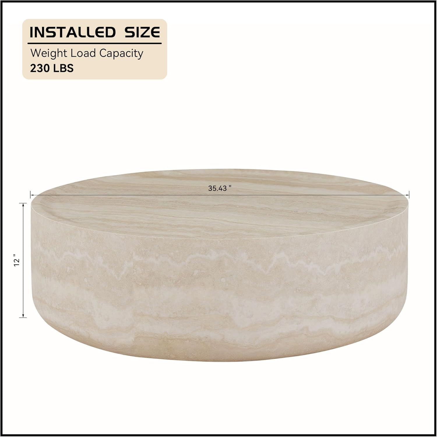 WILLIAMSPACE 35.43'' Round Coffee Table in Faux Marble, Modern Circle Fiberglass Drum Stone Center Table Side Table Tea Table for Living Room, No Need Assembly (Mars Pattern)