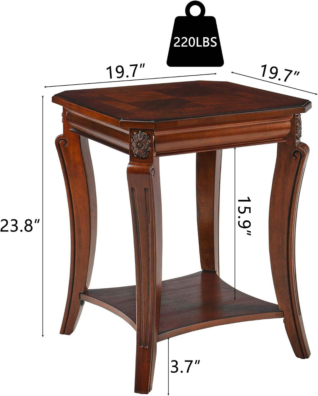 LEEMTORIG Coffee Table Set of 3 for Living Room, 3 Piece Living Room Coffee Table and End Tables Set, Vintage Wood Queen Anne Style 2-Tier Tables with Storage Shelf, Cherry Walnut KFZCJZ-A1168-WD