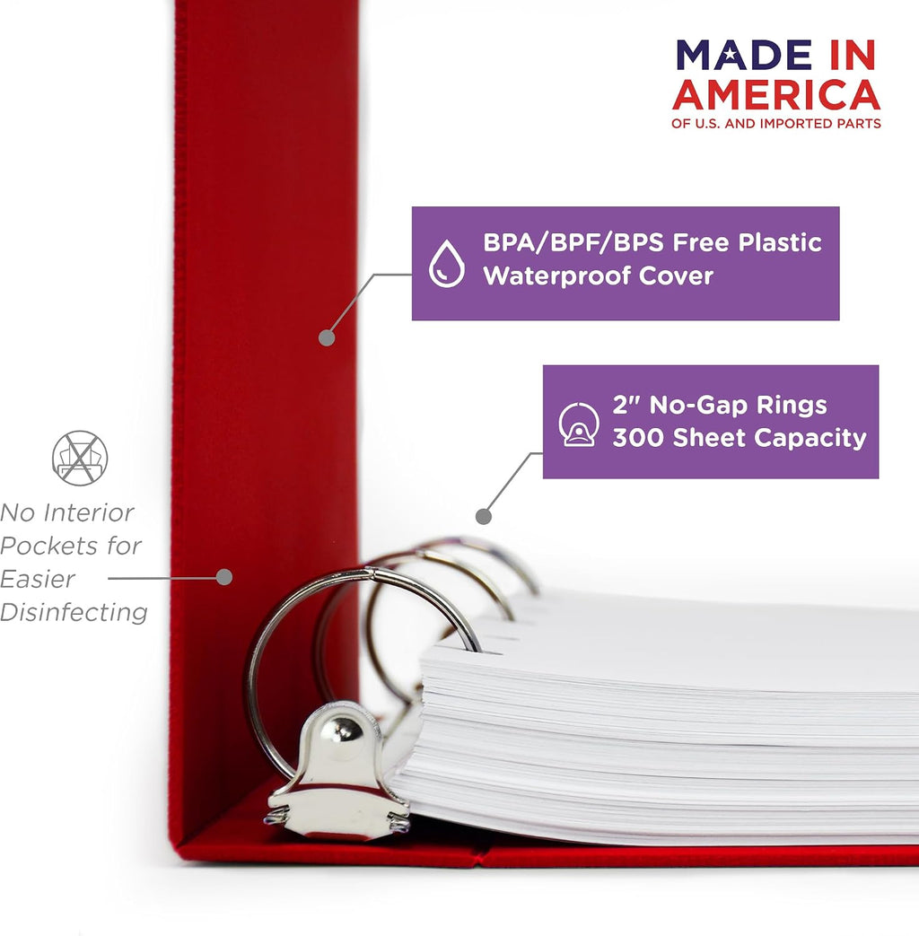 Carstens 2-Inch Heavy Duty Disaster Manual Round Ring Binder – Side Opening, Brick Red, Case of 16, Durable Plastic, No Pockets, Holds 300 Sheets, Made in USA (1771-3RCS)