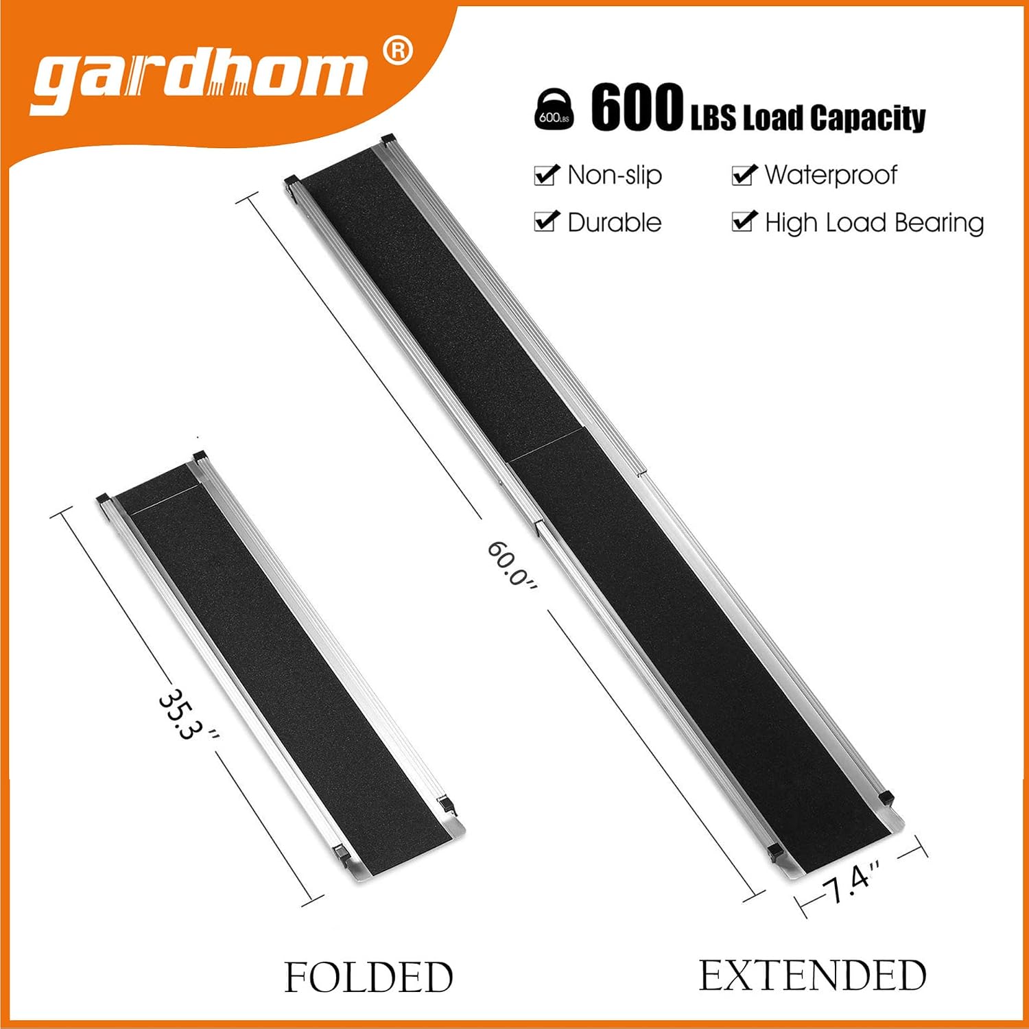 gardhom Bundled 3FT 5FT Portable Ramp Non Skid Aluminum Folding Handicap Ramp Wheel Chair Ramp for Steps Home Threshold Doorways Steps Stairs…