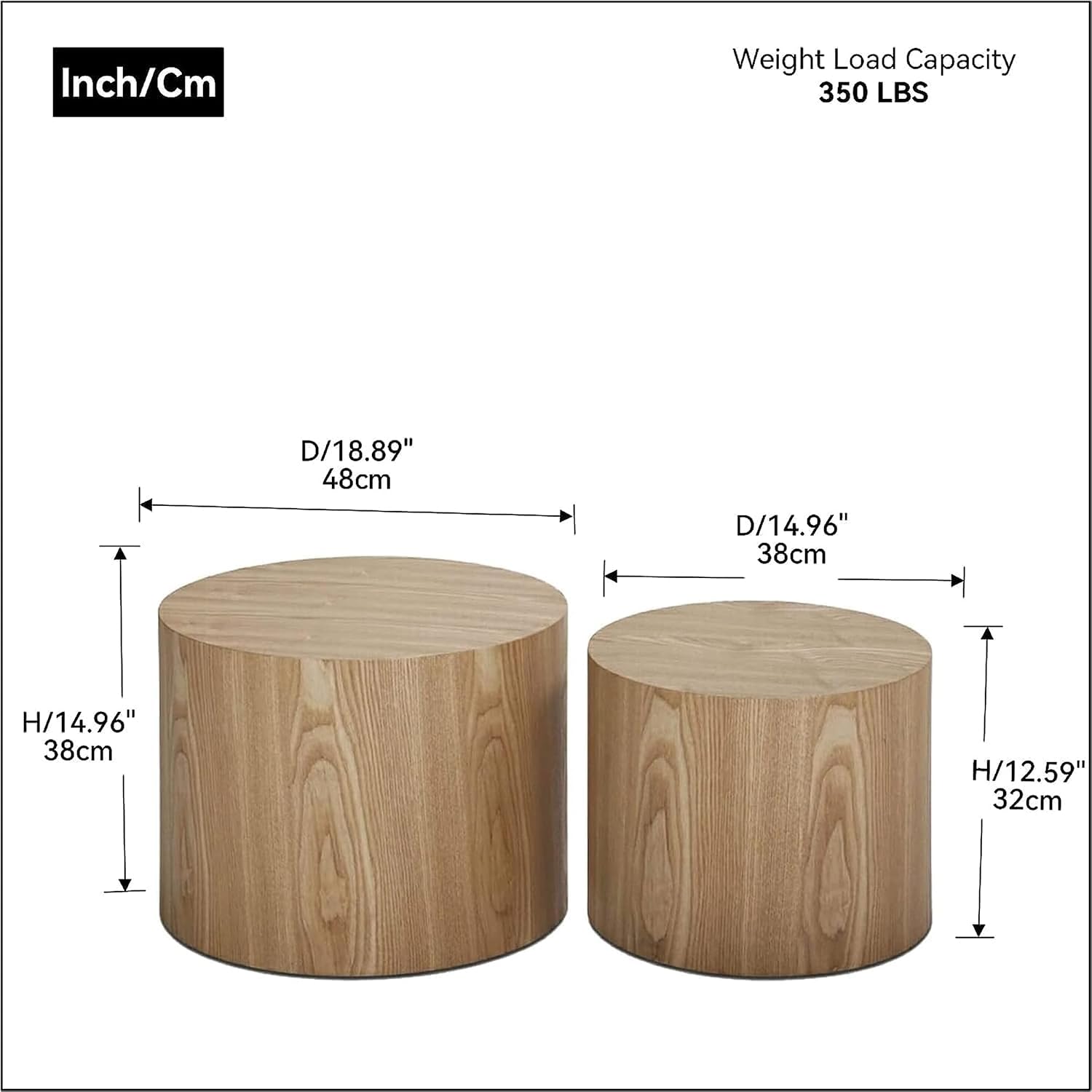 Nesting Coffee Table Set of 2, Modern Nesting Side Table End Table Set Small Round Accent Tables for Small Spaces Wood Circle Coffee Table for Living Room Bedroom Office