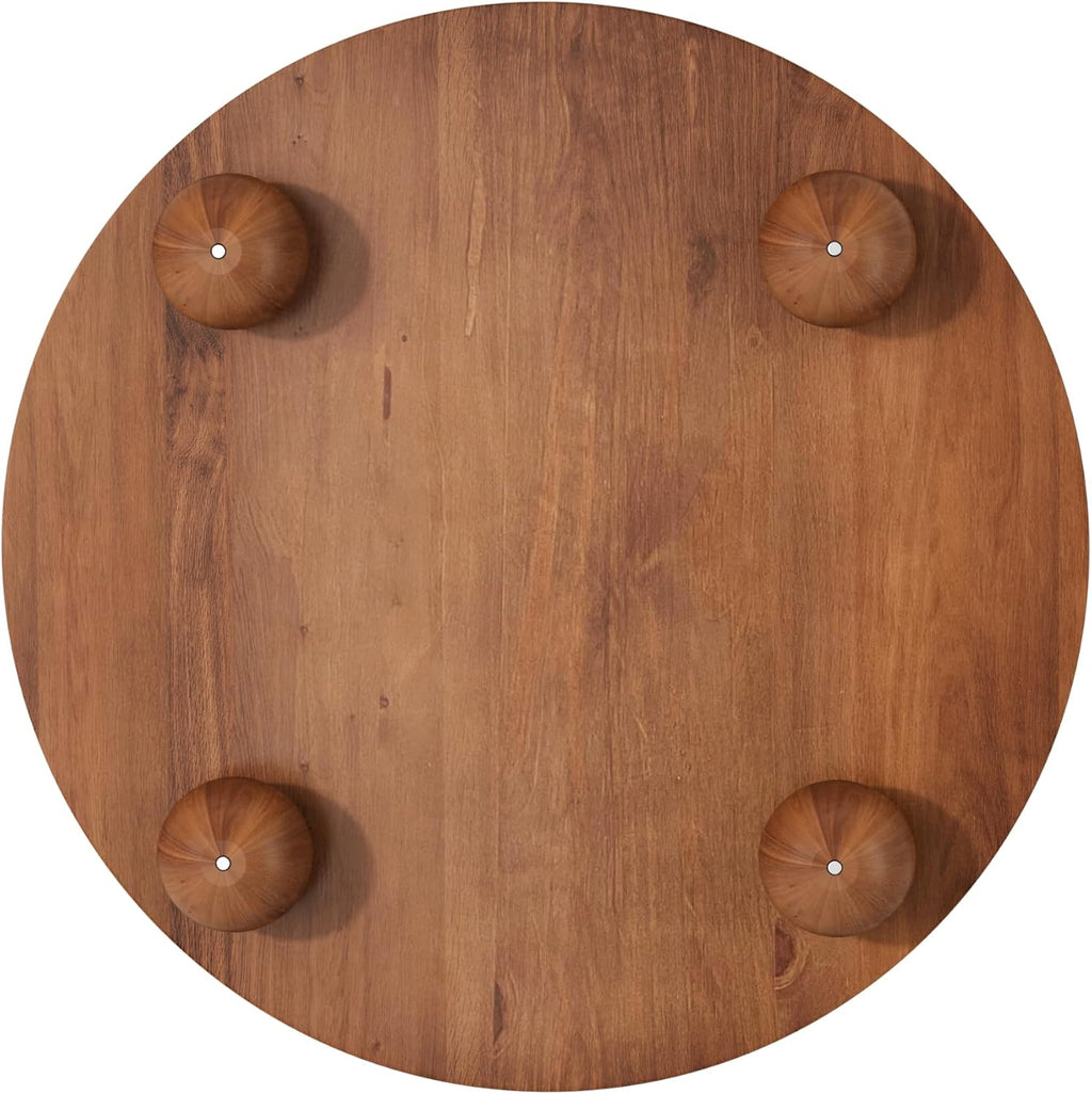 31.8'' Round Coffee Table with Storage Space for Living Room, Modern Fluted Wood Circle Coffee Table, Smooth Sliding Door, Walnut