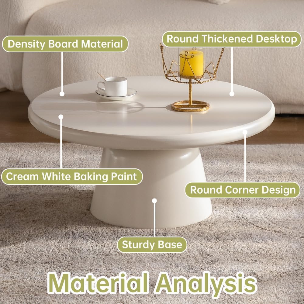 Round Coffee Table for Living Room Modern Circular Coffee Table Round Unique Center Table (F White 31.5in)