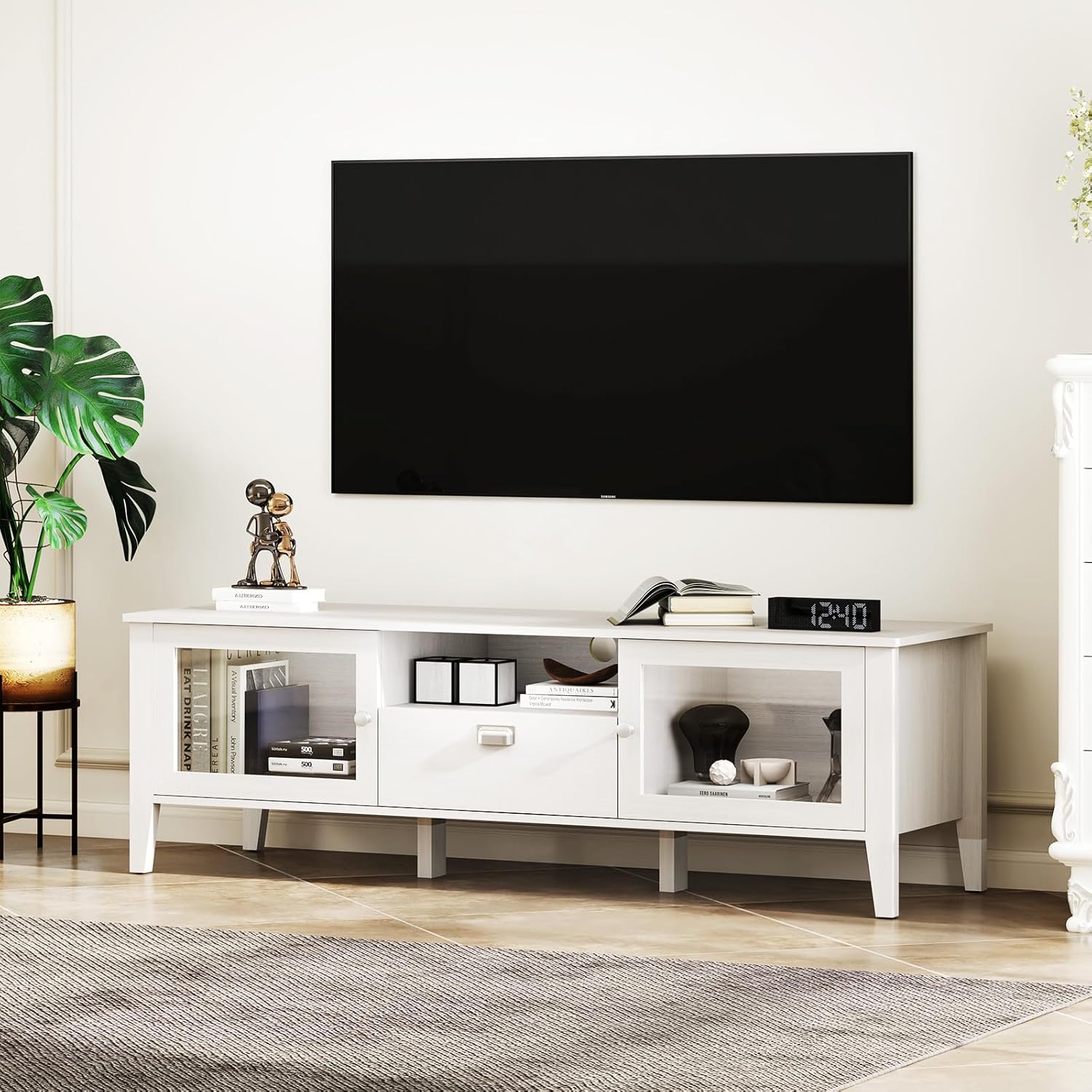 Bonzy Home TV Stand and Coffee Table Set of 2, Modern TV Console Coffee Table Set with Glass Door for up to 65' TV, Wooden TV Stand Set with Storage Drawer for Living Room, White