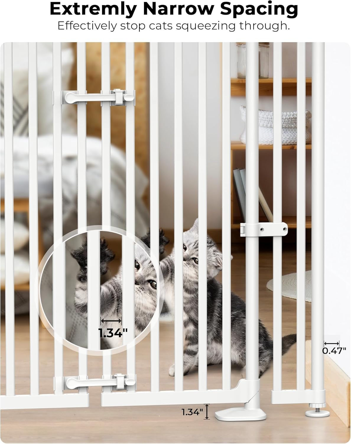 Extra Tall Cat Gate for Doorway: 74.8'-90.5' Tall Cat Gates for Pet 30.3'-38.2' Wide Pressure Mount No Wall Drilling for Indoor Stairs Doorway Room Door Dog Safety Barrier No Toddler