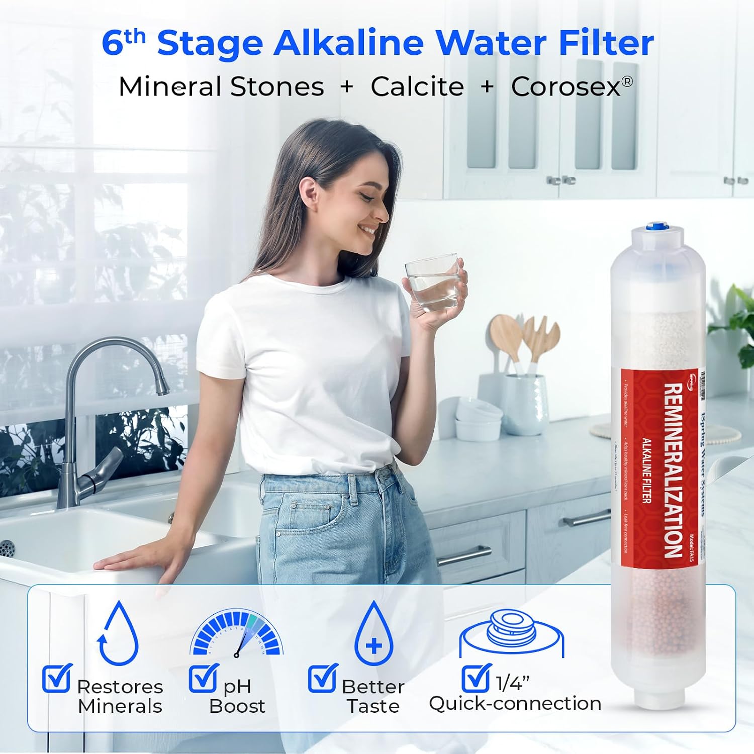 iSpring F28K75 NSF Certified 3-Year Replacement Set for 6-Stage Reverse Osmosis RO Systems with Alkaline Mineral Filter, 28 Pieces, White