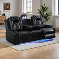 Black Power Recliner Sofa Couch with LED Light, 3-Seat Air Leather Reclining Couch, Luxury Recliner Furniture for Living Room with Coffee Table/Read Light/Home Theater Seat (3 Seater)