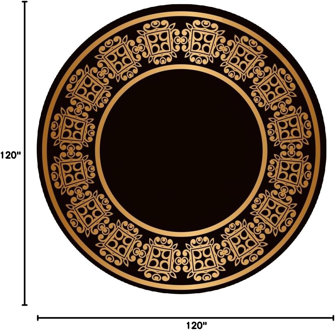 Black and Gold Retro Floral Frame Border Round Rug for Living Room Bedroom Guestroom Machine Washable Soft High Traffic Circle Carpet Under Dining Coffee Table Indoor Circular Rug Mat 10ft