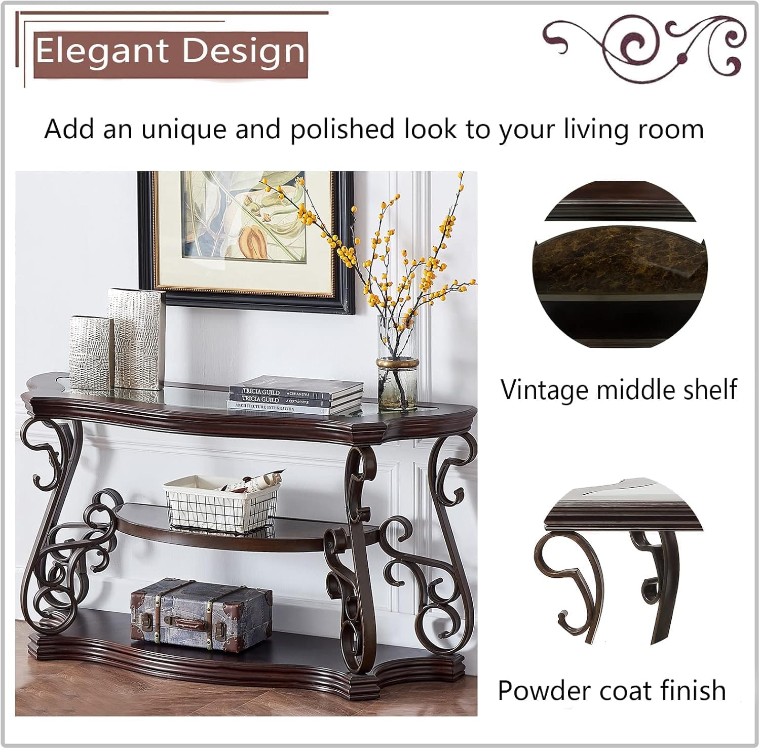 2 Piece Retro Coffee Table Set, Mid Century Modern Living Room Table Set, Traditional 3-Tier Coffee Table and Console Table with Tempered Glass Top & Storage Shelf for Living Room Home Office