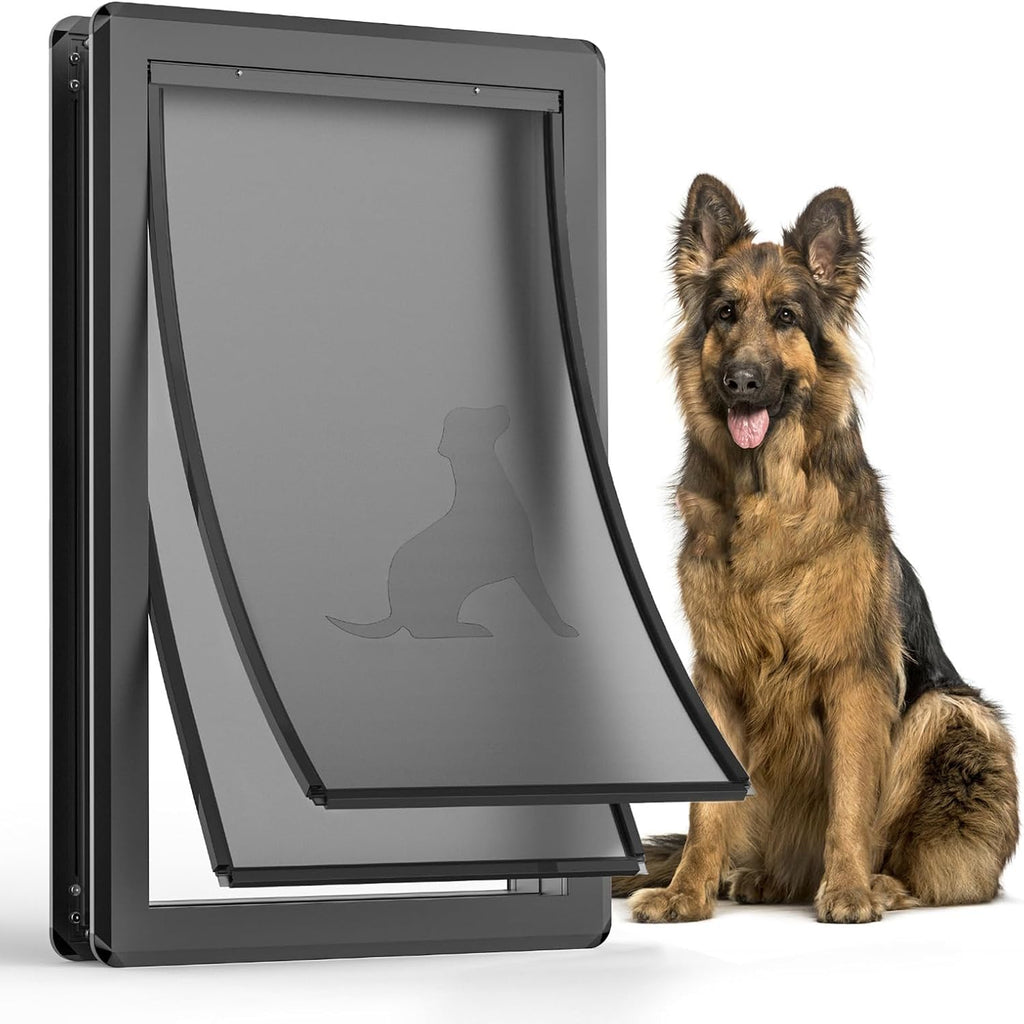 Aluminum XL Dog Door for Exterior Door,Open Size:24.4' H x 13.8' W,Heavy Duty Doggy Door with Enclosed Magnetic Flaps,Extreme Weather Doggie Doors (Balck, X-Large)