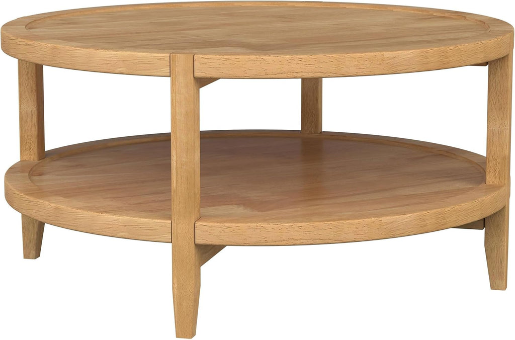 Coaster Home Furnishings - Camillo - Wood - Round Coffee Table with Lower Shelf, Tray-Like Top and Recessed Edges - Living Room - 35.5-Inch - Maple Brown - 709698