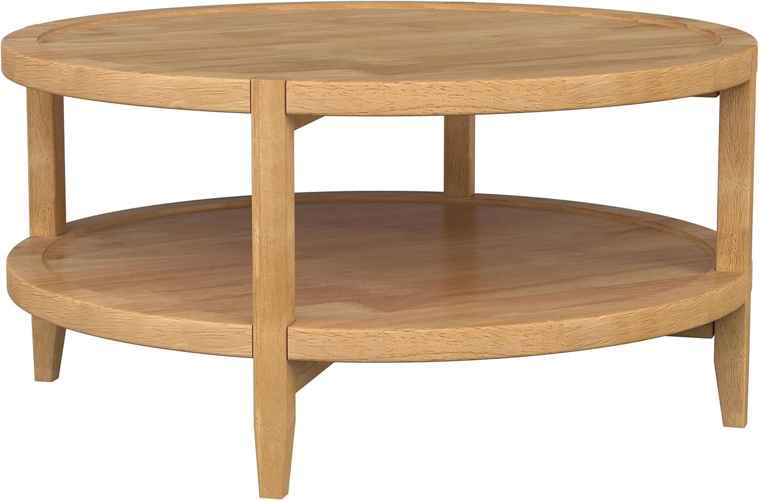 Coaster Home Furnishings - Camillo - Wood - Round Coffee Table with Lower Shelf, Tray-Like Top and Recessed Edges - Living Room - 35.5-Inch - Maple Brown - 709698