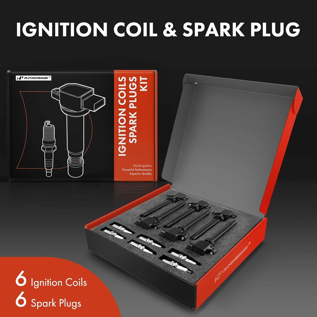 A-Premium Set of 6 Ignition Coil Pack and Iridium Spark Plugs Compatible with Suzuki Grand Vitara 2006-2008, 2.7L