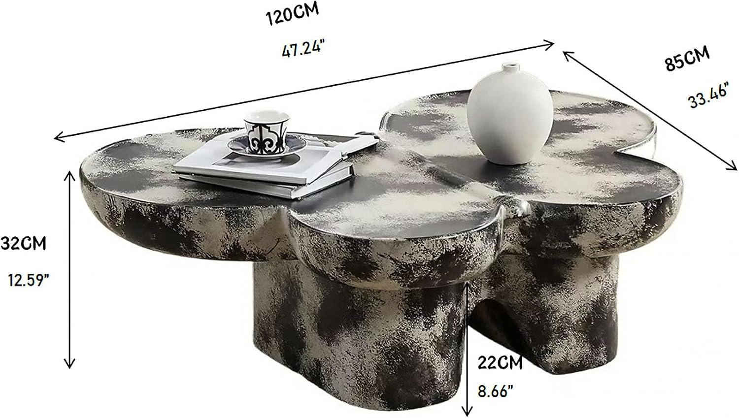 Large 47-inch Modern Glass Top Coffee Table, Mid-Century Light Gray & Black Accent Table for Spacious Living Room, Lounge or Office (L.Gray + Black)