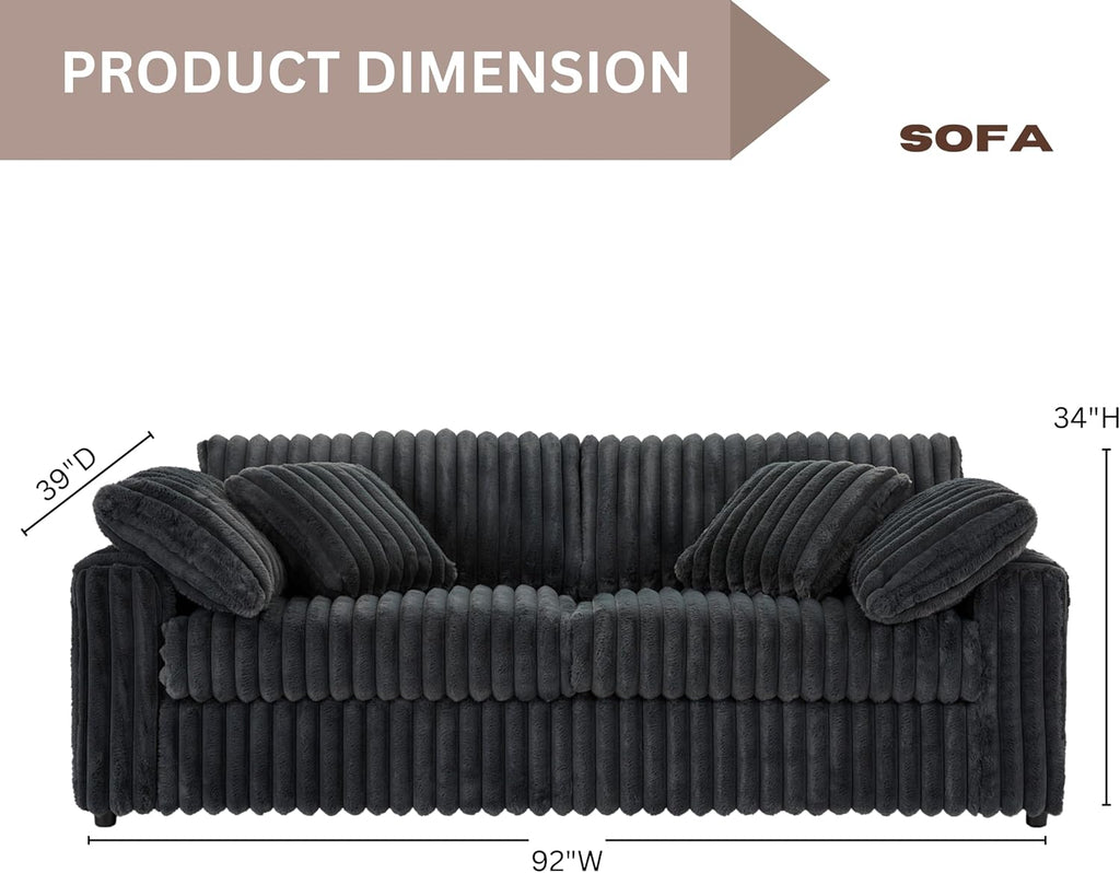Roundhill Furniture Belvoir 3-Piece Living Room Set, Sofa Cuddle Chaise and Ottoman, Charcoal