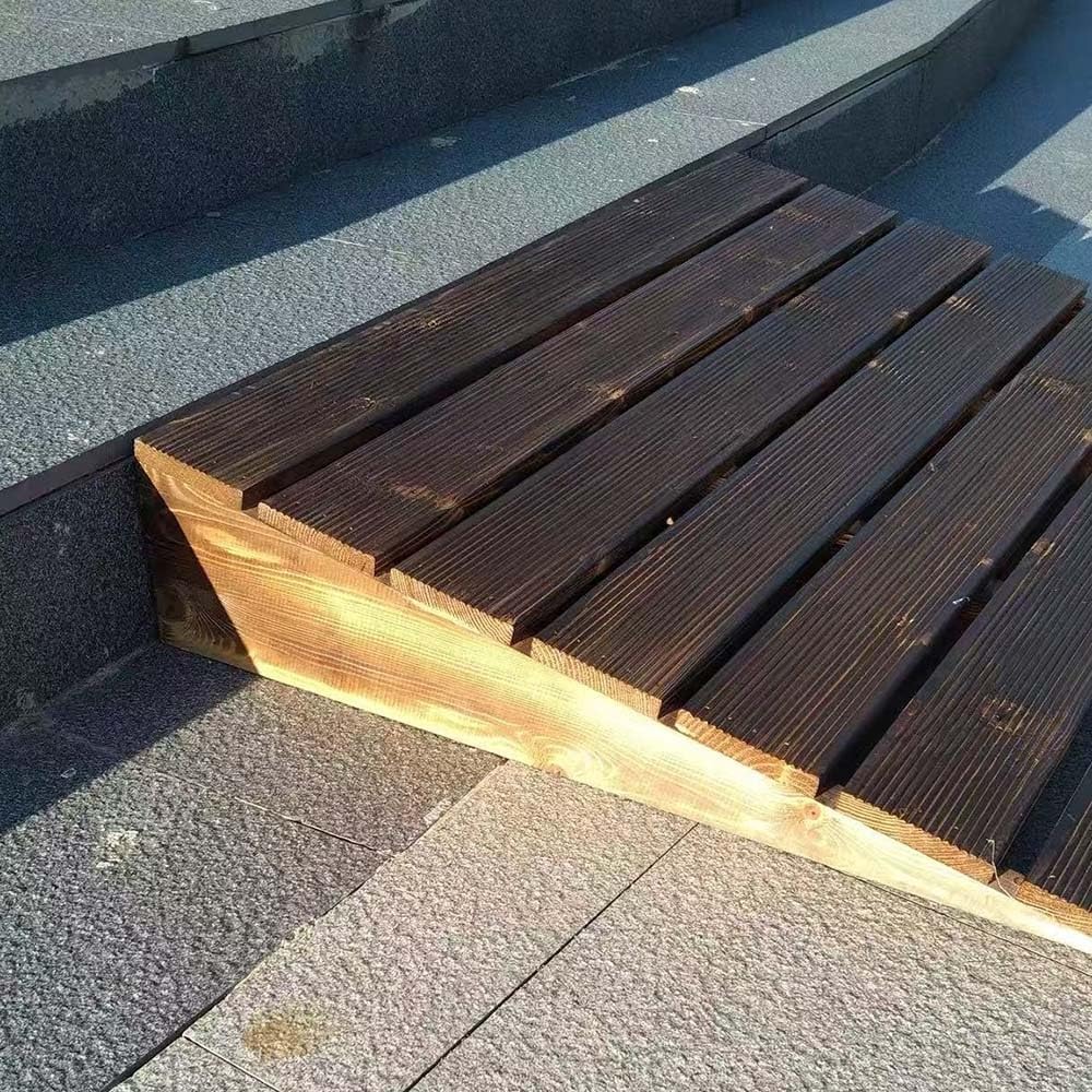 4' Rise Steps Ramp Wooden Slope Ramp For Driveway/Garage Door/Stair/Shed，Motorcycles Access Ramp，Threshold Ramp For Doorways，With Non-Slip Grooves(Grille black,19.6x19.6x3.9in)