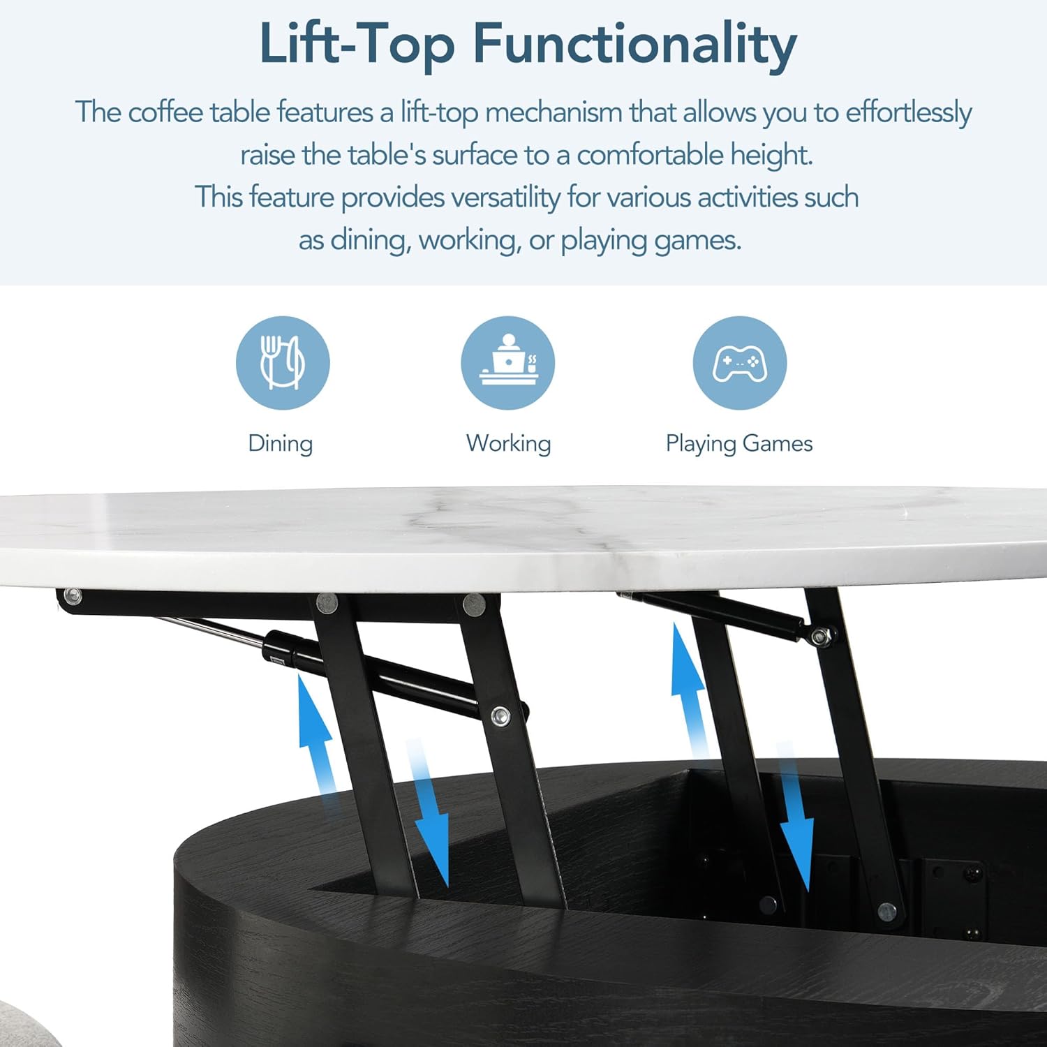 31.5' Modern Round Lift-Top Coffee Table with Storage & 3 Ottoman,White & Black