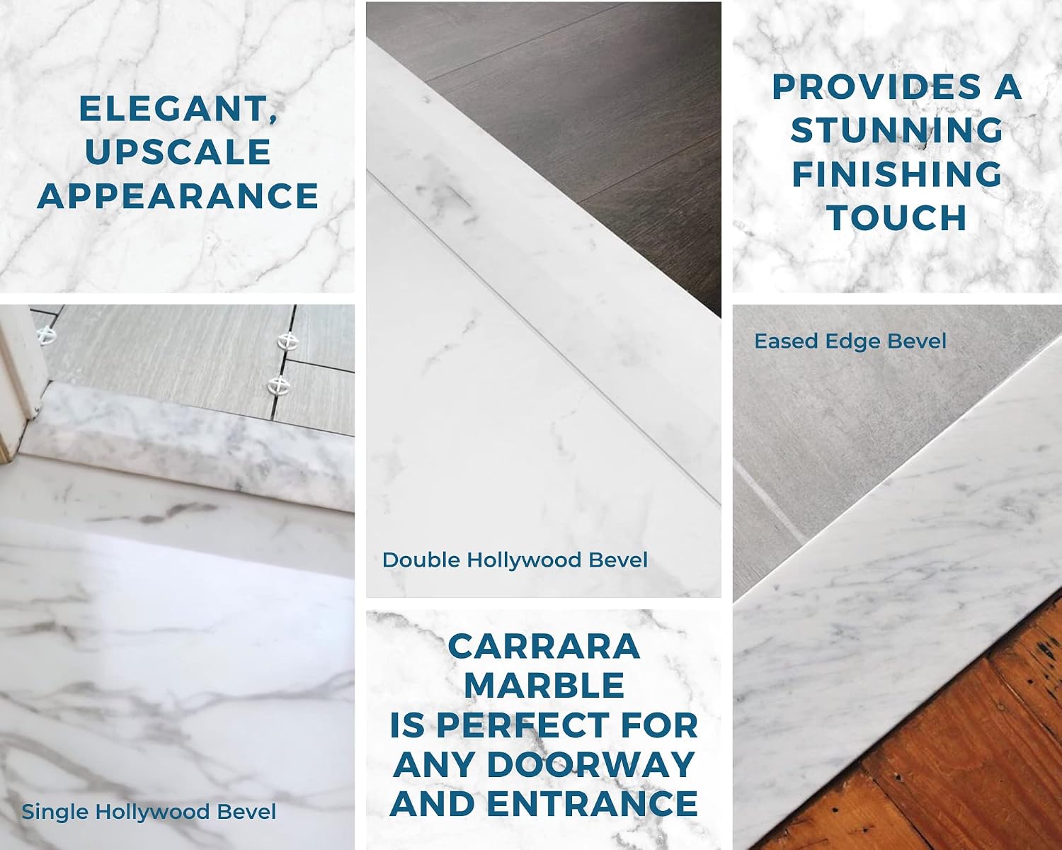 Single Hollywood Carrara Marble Threshold for Floor Transitions (Marble Honed, 4' x 24')