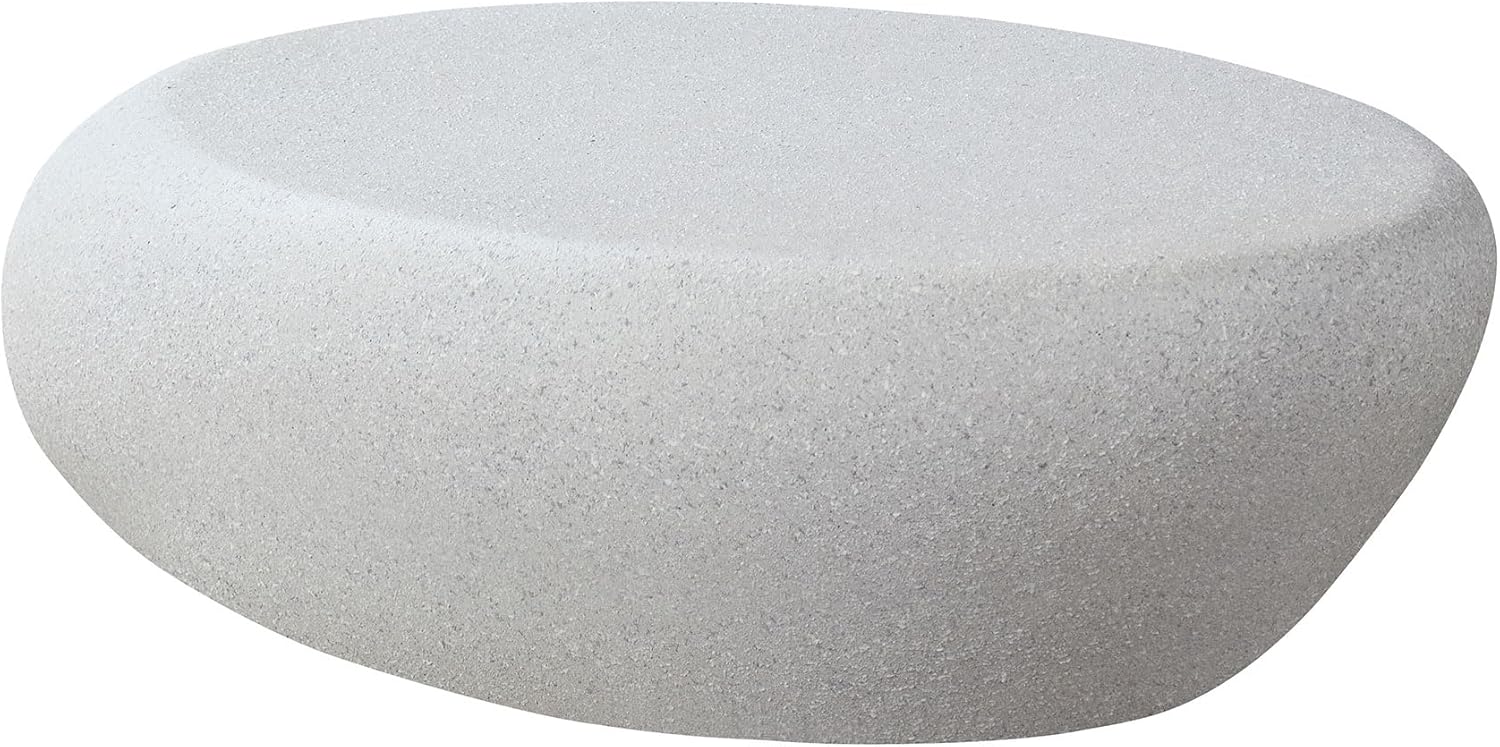 Faux Rock Coffee Table with Lightly Rought Rock Design,Irregular Drum Coffee Table Fiberglass Accent Stone-Like Central Table for Living Room,No Assembly