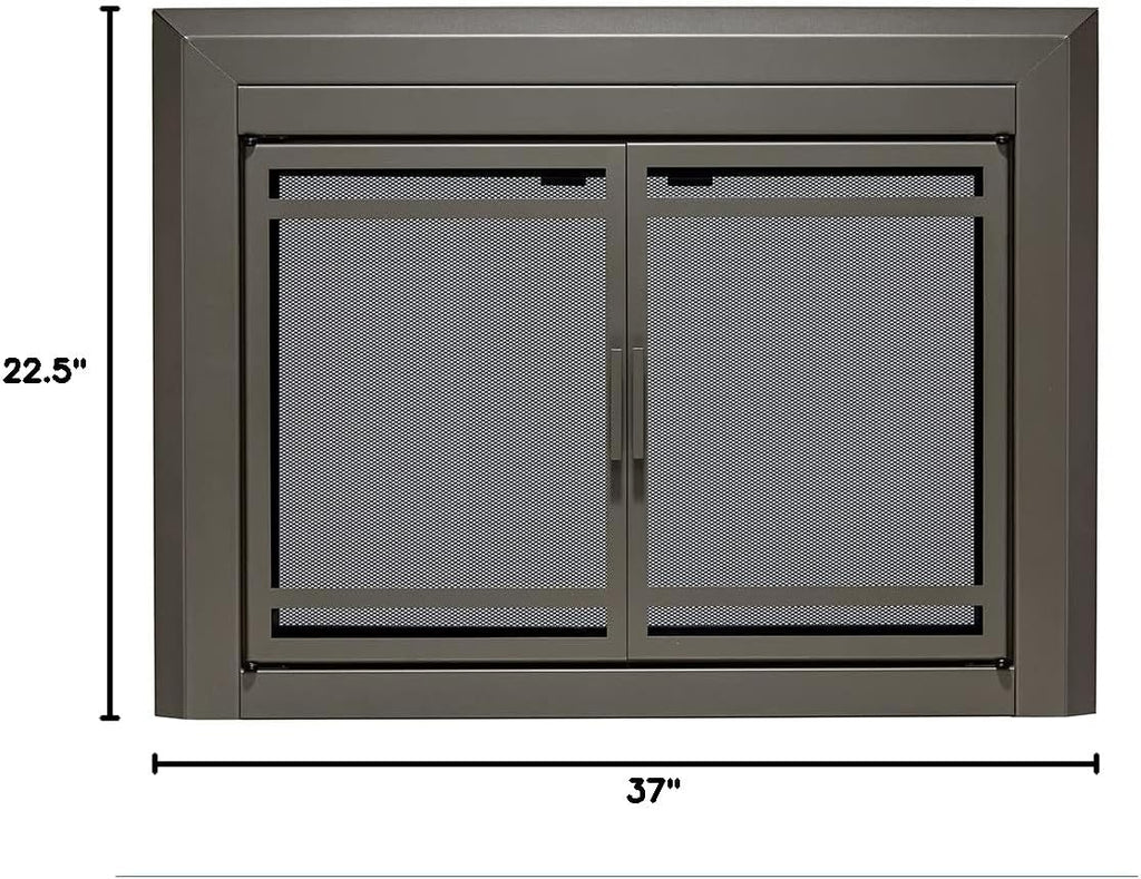 UniFlame - Kendall - Cabinet-Style Fireplace Doors with Smoke Tempered Glass (Color: Gunmetal, Size: Small - Fits Opening 30in to 37in W x 22.5in to 29.5in H)