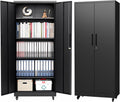 Metal Storage Cabinet with Wheels, 74.5' Garage Storage Cabinet with 4 Adjustable Shelves & Lockable Doors, Heavy Duty Garage Cabinets for Office, Home, Garage, Gym, School