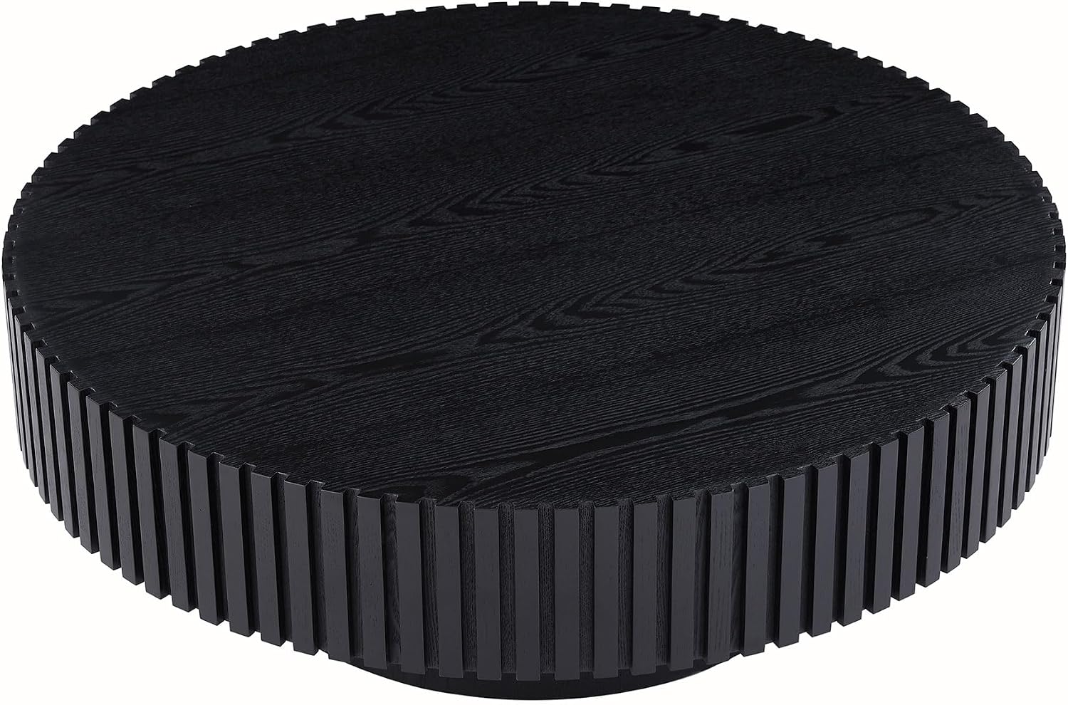 31.49'' Black Round Coffee Table for Living Room, Modern Wood Nesting Coffee Table Handcraft Circle Fluted Drum Coffee Table, Easy Assembly,Black