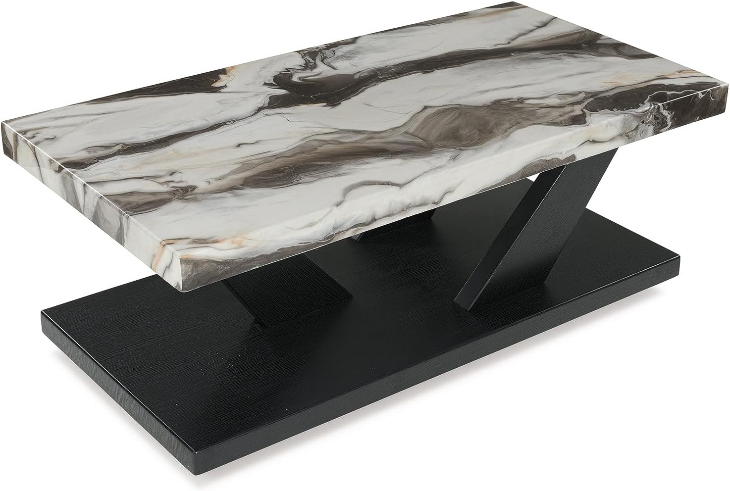 Signature Design by Ashley Cendill Contemporary Faux Marble Table with Casters, Set of 3, White & Black