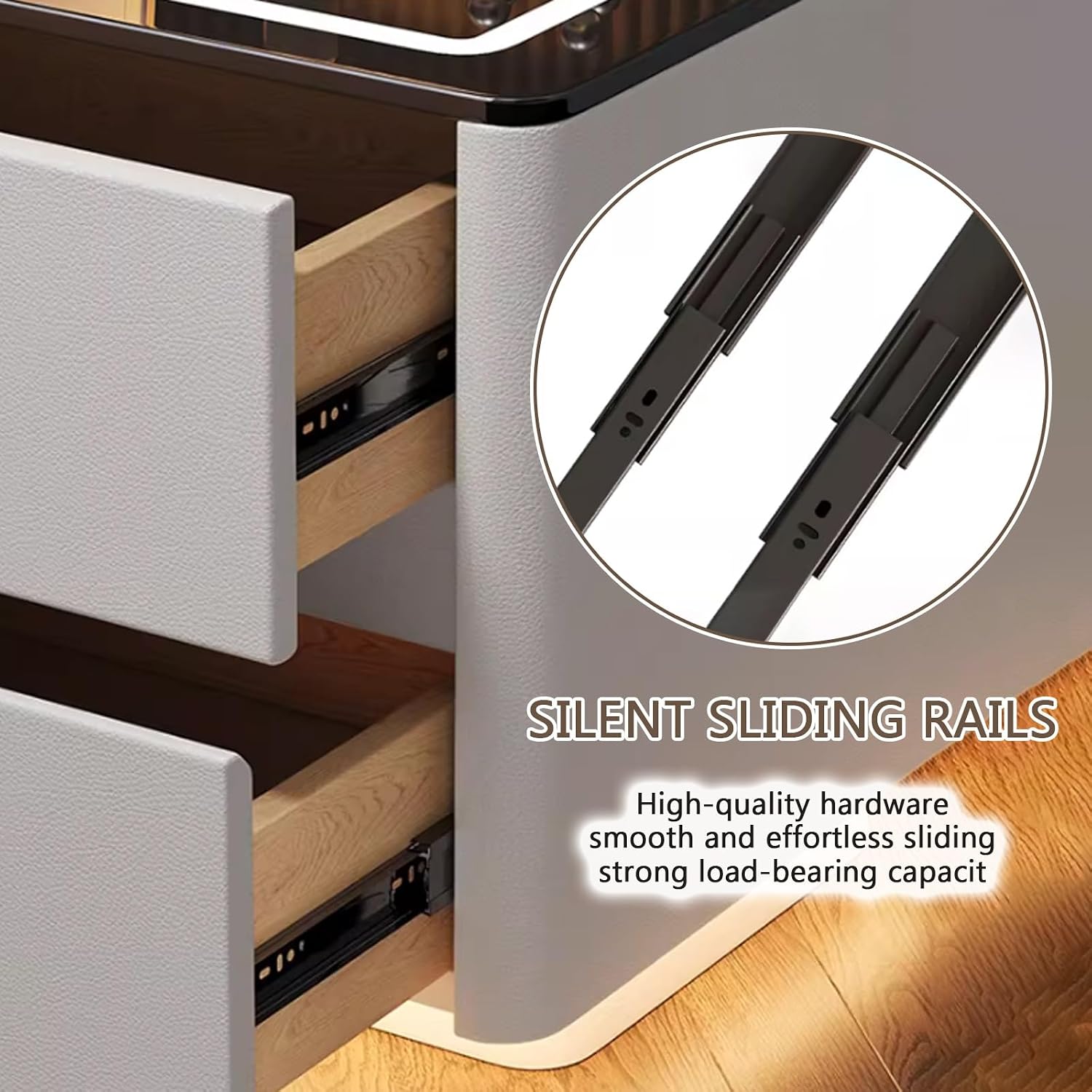 Smart Nightstand, End Tables Bedroom with Wireless Charging & Combination Lock, Touch-Sensitive Tri-Color Lighting, Tempered Glass Tabletop