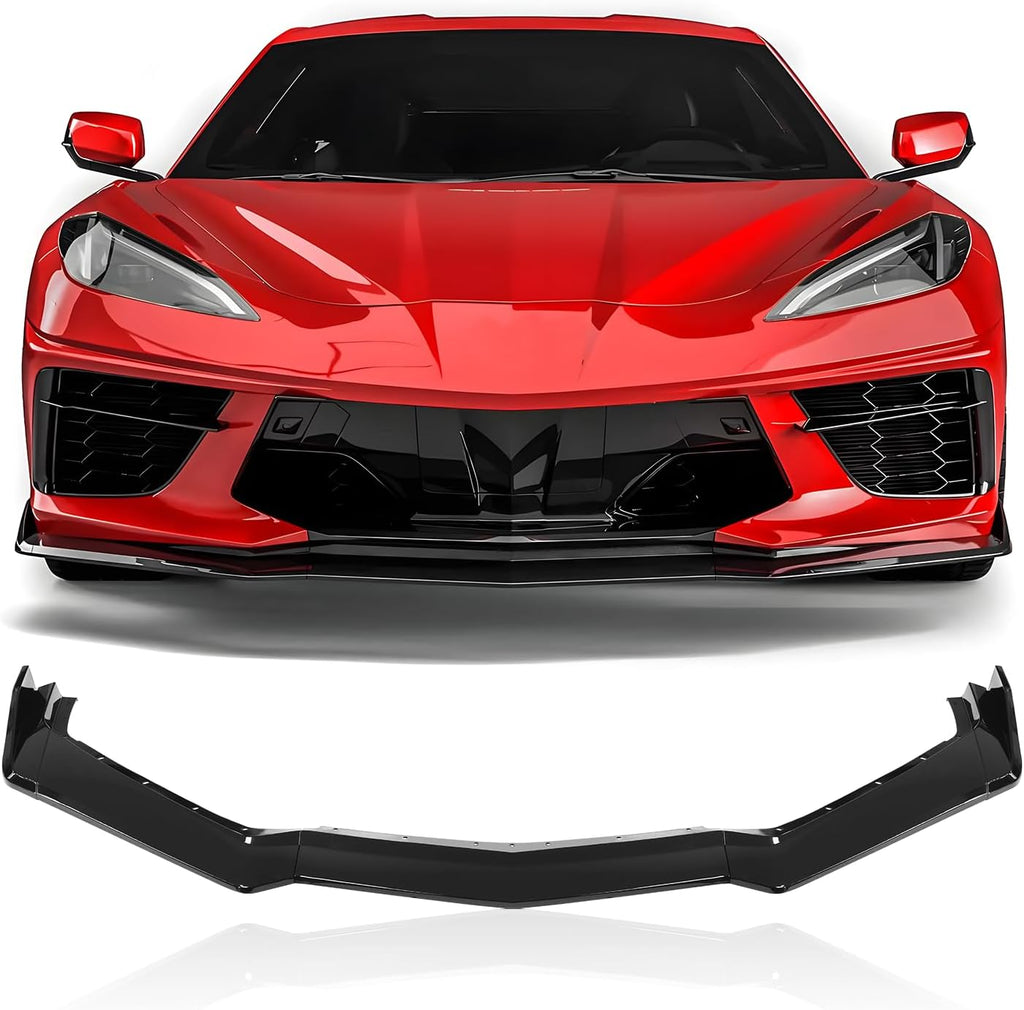 Front Bumper Lip Splitter Spoiler Compatible with Chevy Corvette C8 2020-2025, C8 Front Lip, Corvette C8 Front Splitter Air Dams Chin Spoiler Auto Parts Accessories (Front Lip-Gloss Black)