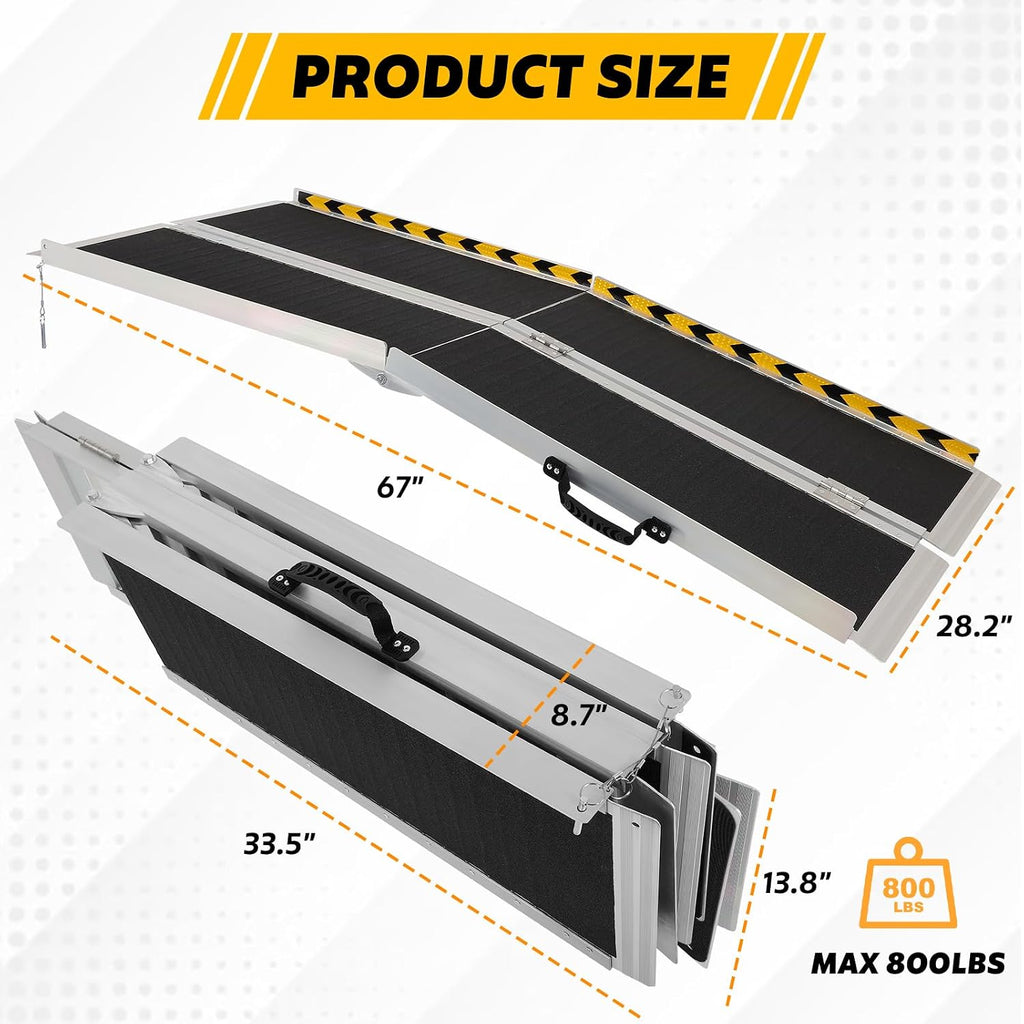 Wheelchair Ramp 6FT, Portable Ramps for Wheelchairs, Aluminum Non-Slip Folding Handicap Ramps for Steps, Outdoor Threshold Wheel Chair Ramps for Doorways, Porch, Cart, Stairs, Curbs