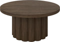 Henn&Hart 32' Fluted Round Ribbed Pedestal Low-Profile Coffee Table for Living Room, Family Room, Office, or Apartment, Heritage Oak