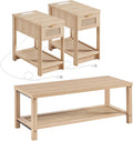 Lerliuo Boho Coffee Table Set of 3, Rattan Coffee and End Table Sets with Charging Station, Living Room Table Set with Open Shelf for Living Room, Natural Wood