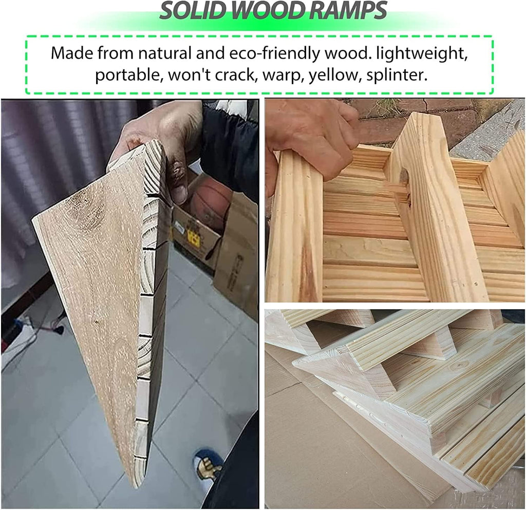 GUENZO Threshold Ramp, Front Door Threshold Ramp with Anti-Slip Fluted, 4 Inch Rise Wooden Barrier-Free Transition Ramps for Pets/Kids/Elderly/Disabled, Driveway Curb Ramps(60x90x10cm/23.6x35.4x4in)