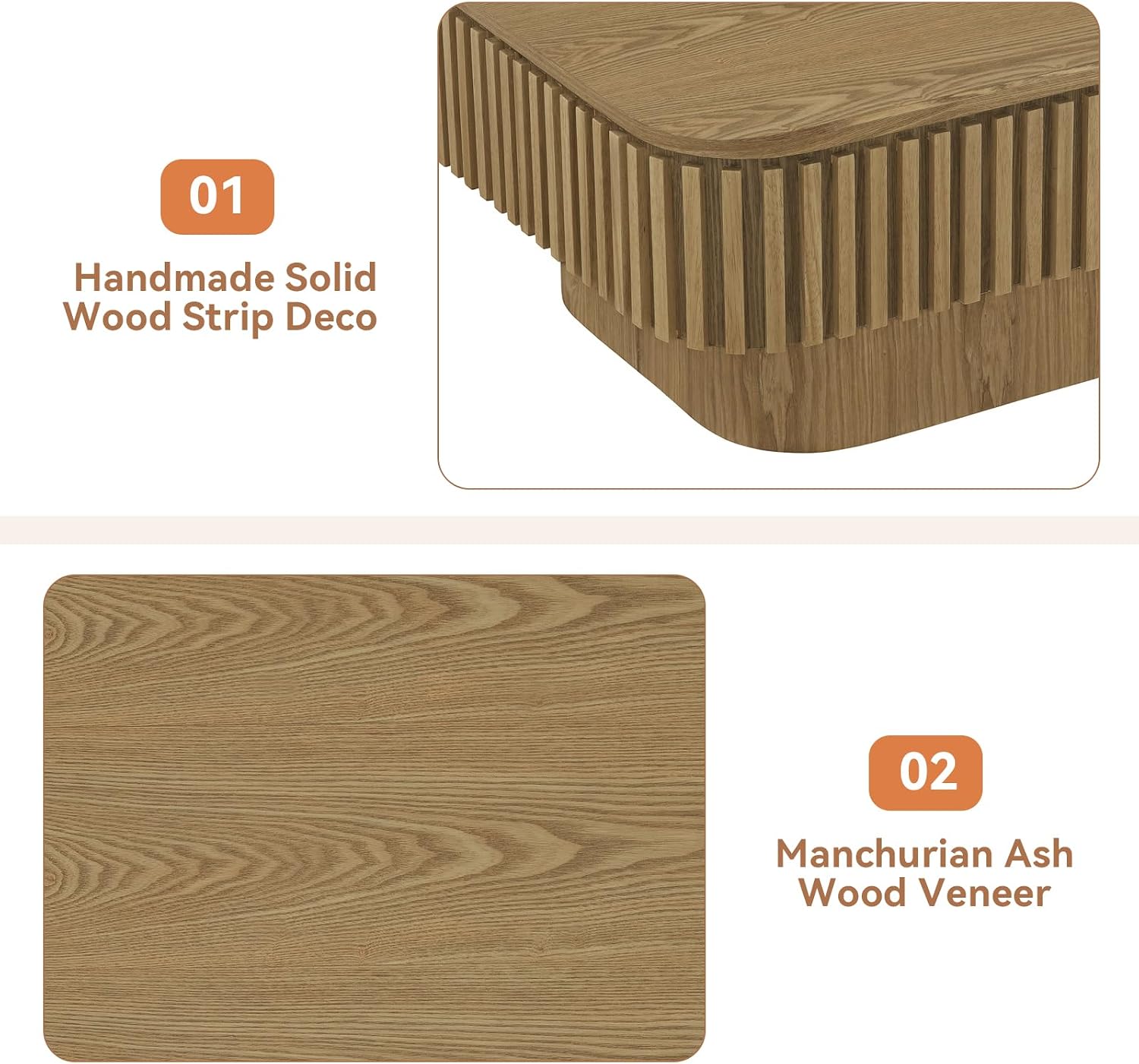 Lift Top Coffee Table for Living Room, Fluted Coffee Tables with Storage, Solid Wood Veneered Modern Accent Tea Center Table for Small Space Apartment (Natural-38.6''D×26.8''H)