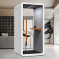 Office Sound Booth with Audio Privacy - Modern Soundproof Booth with Wooden Handle and Small Table Top,Office Room with Ventilation System,Lighting(43.3IN)