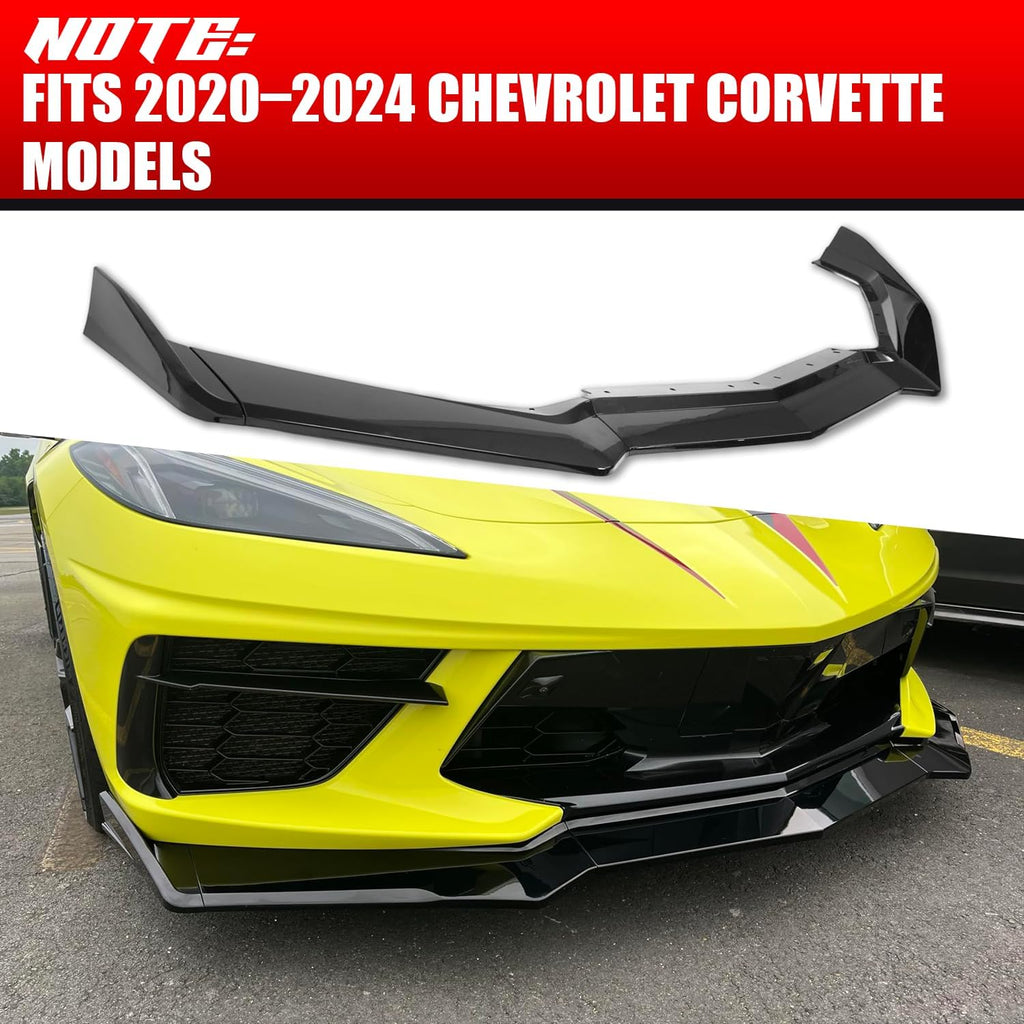 Front Bumper Lip Splitter Spoiler Compatible with Chevy Corvette C8 2020-2025, C8 Front Lip, Corvette C8 Front Splitter Air Dams Chin Spoiler Auto Parts Accessories (Front Lip-Gloss Black)