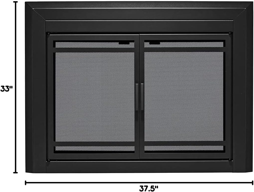 UniFlame - Kendall - Cabinet-Style Fireplace Doors with Smoke Tempered Glass (Color: Black, Size: Medium - Fits Opening 30in to 37in W x 25.5in to 32.5in H)