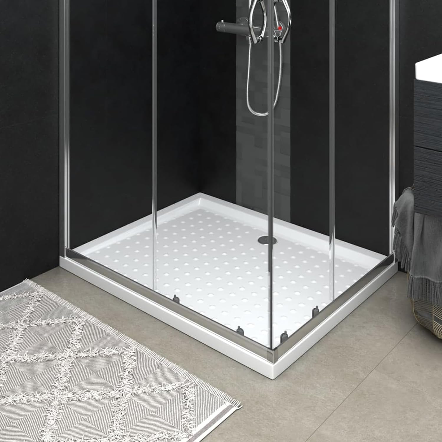 Gecheer Shower Base Tray with Dots, Low Threshold White ABS Shower Pan, 31.5 x 39.4 x 1.6 Inches, Slip-Resistant, Easy-Clean Bathroom Floor Drain Receptor