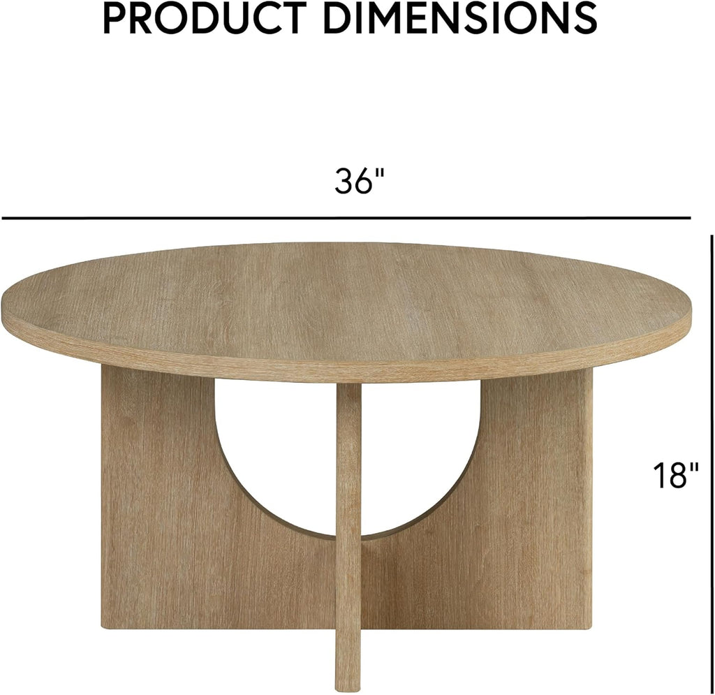 Furniture of America Aveline Modern 3 Piece Round Coffee Table Set with Cutout Trestle Base, Living Room Set for Small Space, Home Office, Bedroom, Natural